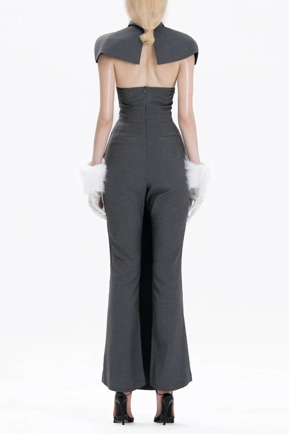 Double-Breasted Sleeveless Suit with - Grey