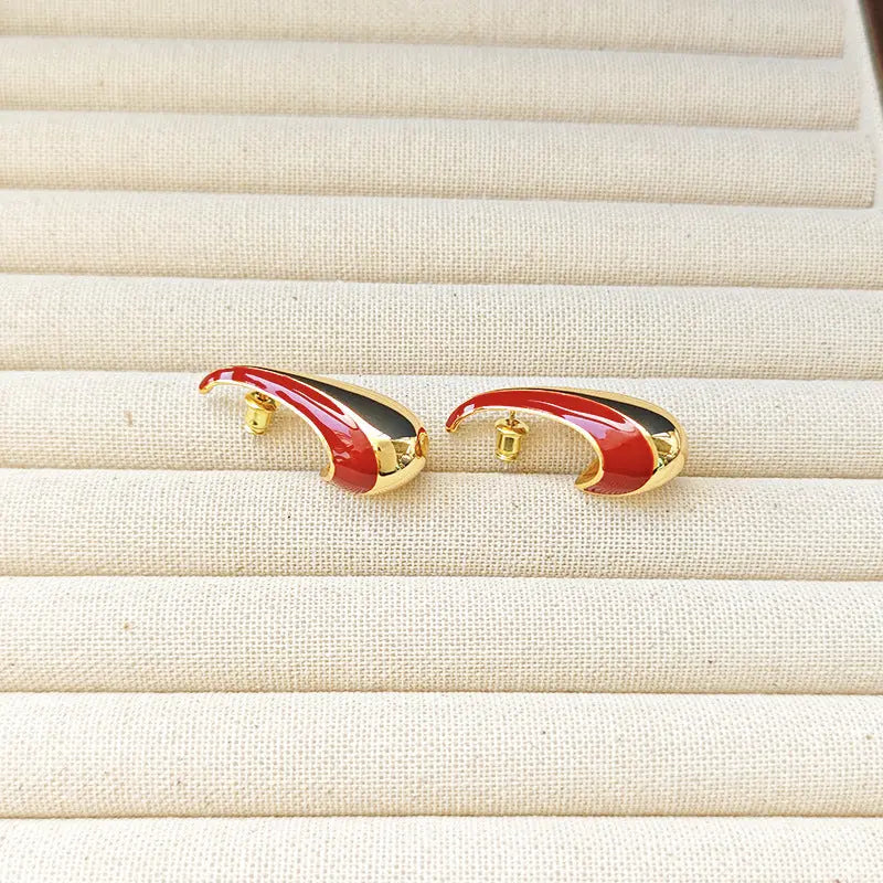 Retro Enamel Gold- Red Earring
