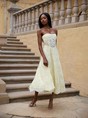 Yellow European American Style Sexy Backless Tie-Wrap Dress