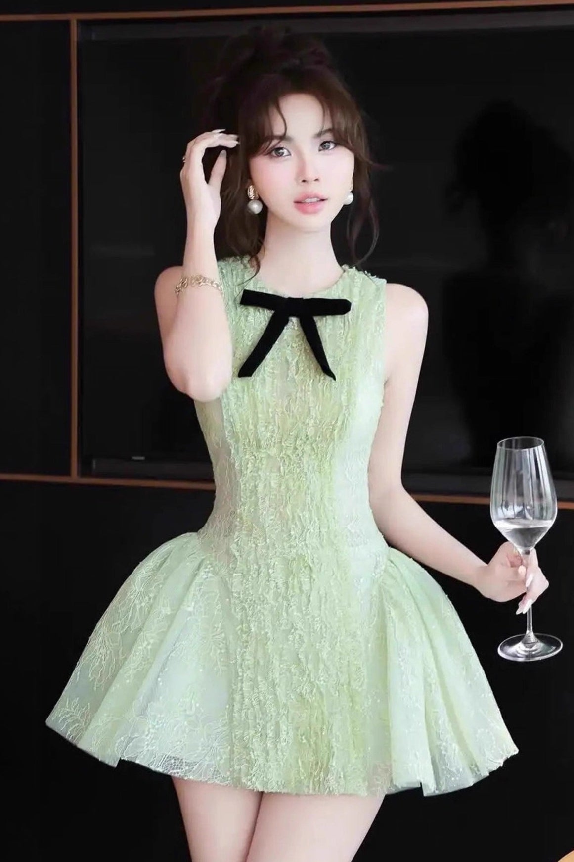 Sleeveless Embroidered Mini Dress in Green
