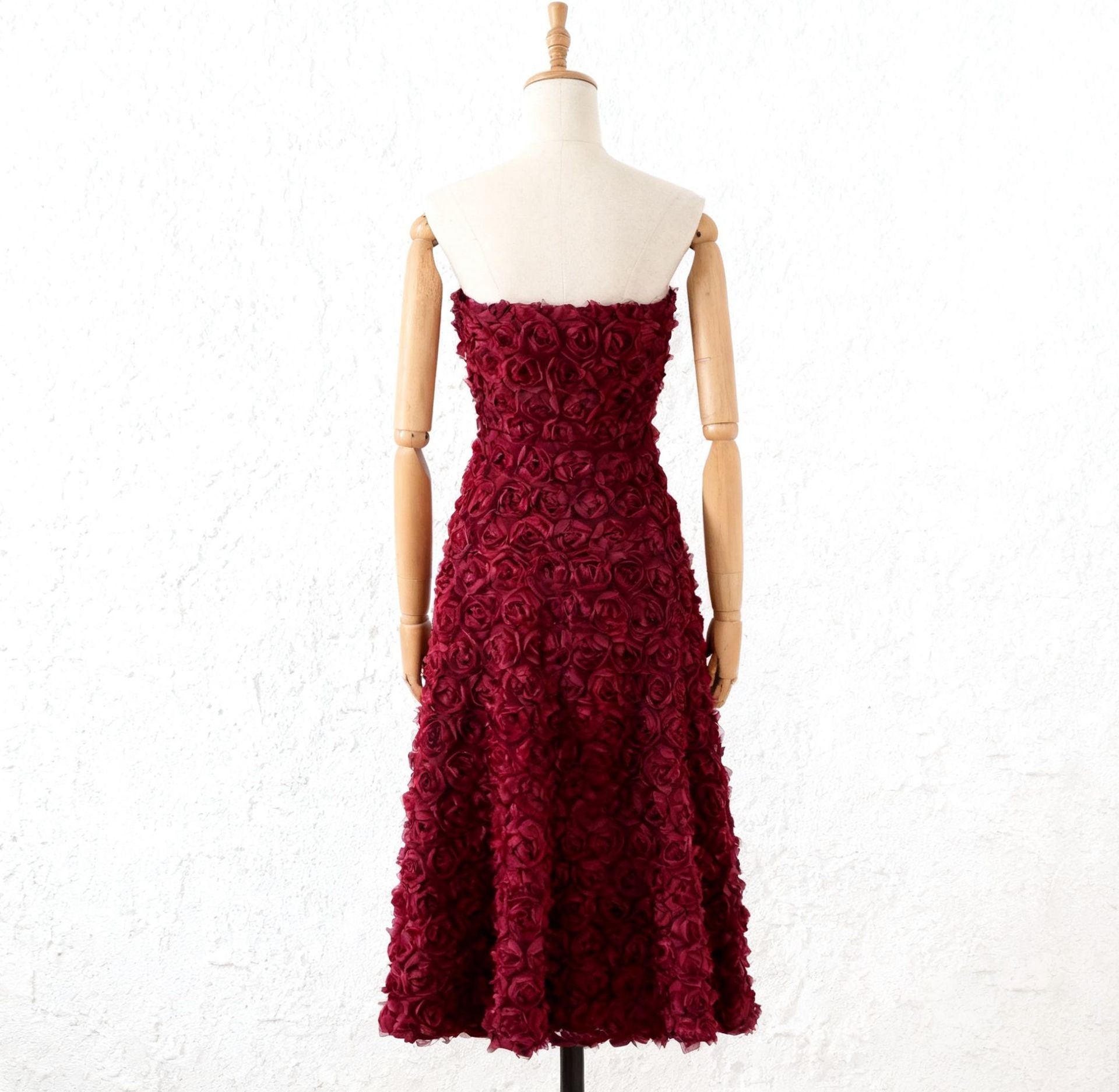 3D Rose Mesh Maxi Dress in Wine Red