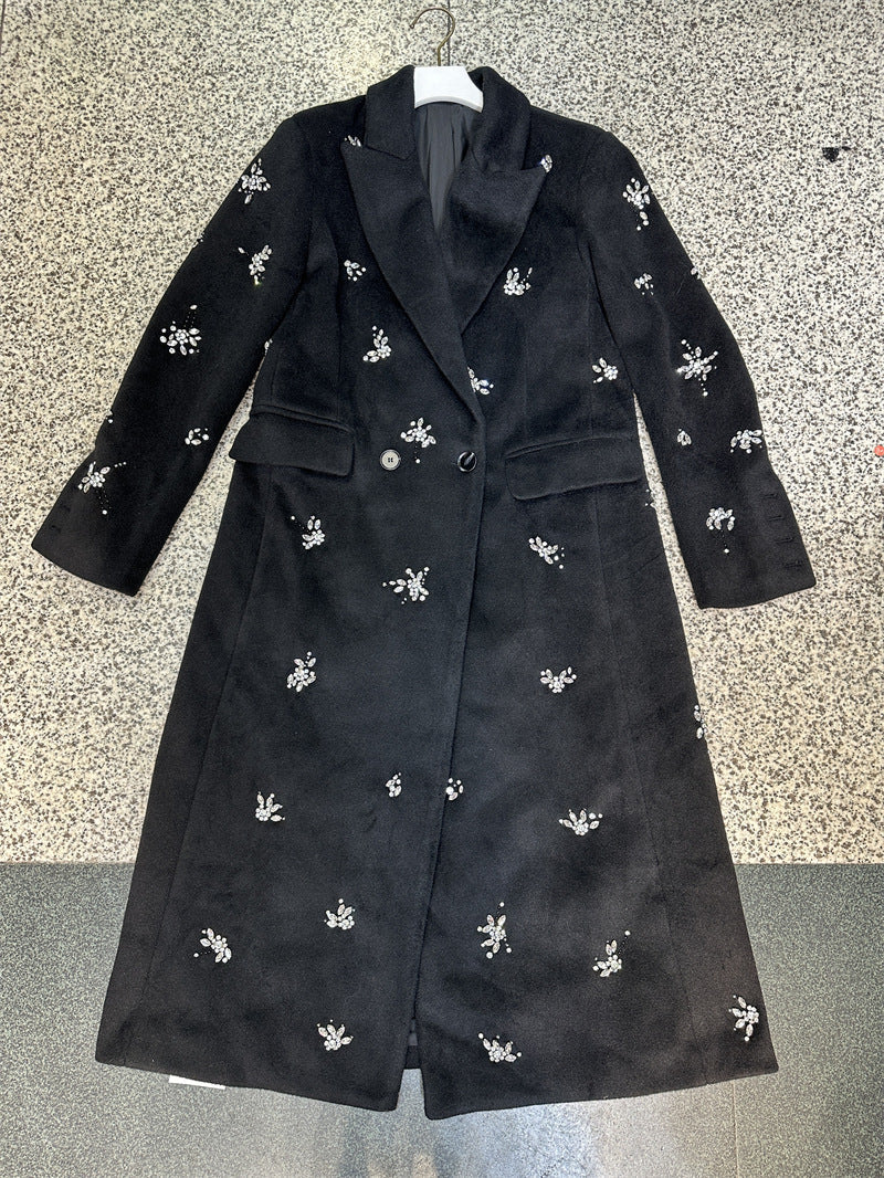 Crystal Embellished Coat in Black