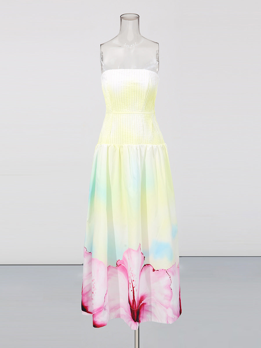 Printed Top Maxi Dress in Gradient Yellow