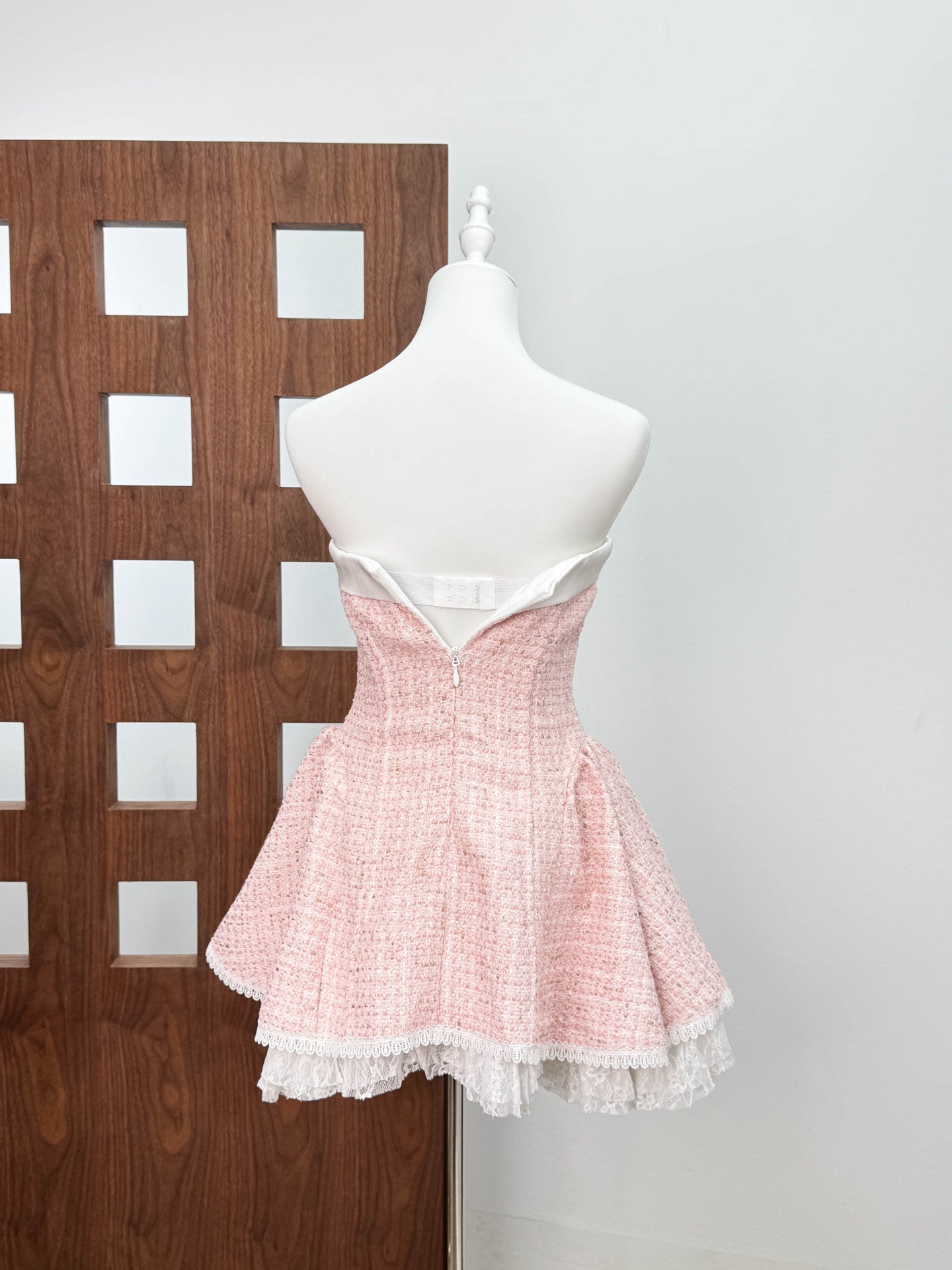 Woven Lace Top Mini Dress in Pink