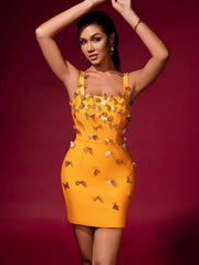 Sequin Yellow Embellished Bandage Mini Dress