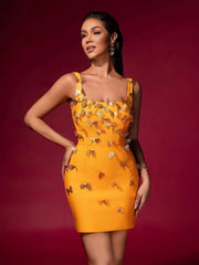 Sequin Yellow Embellished Bandage Mini Dress