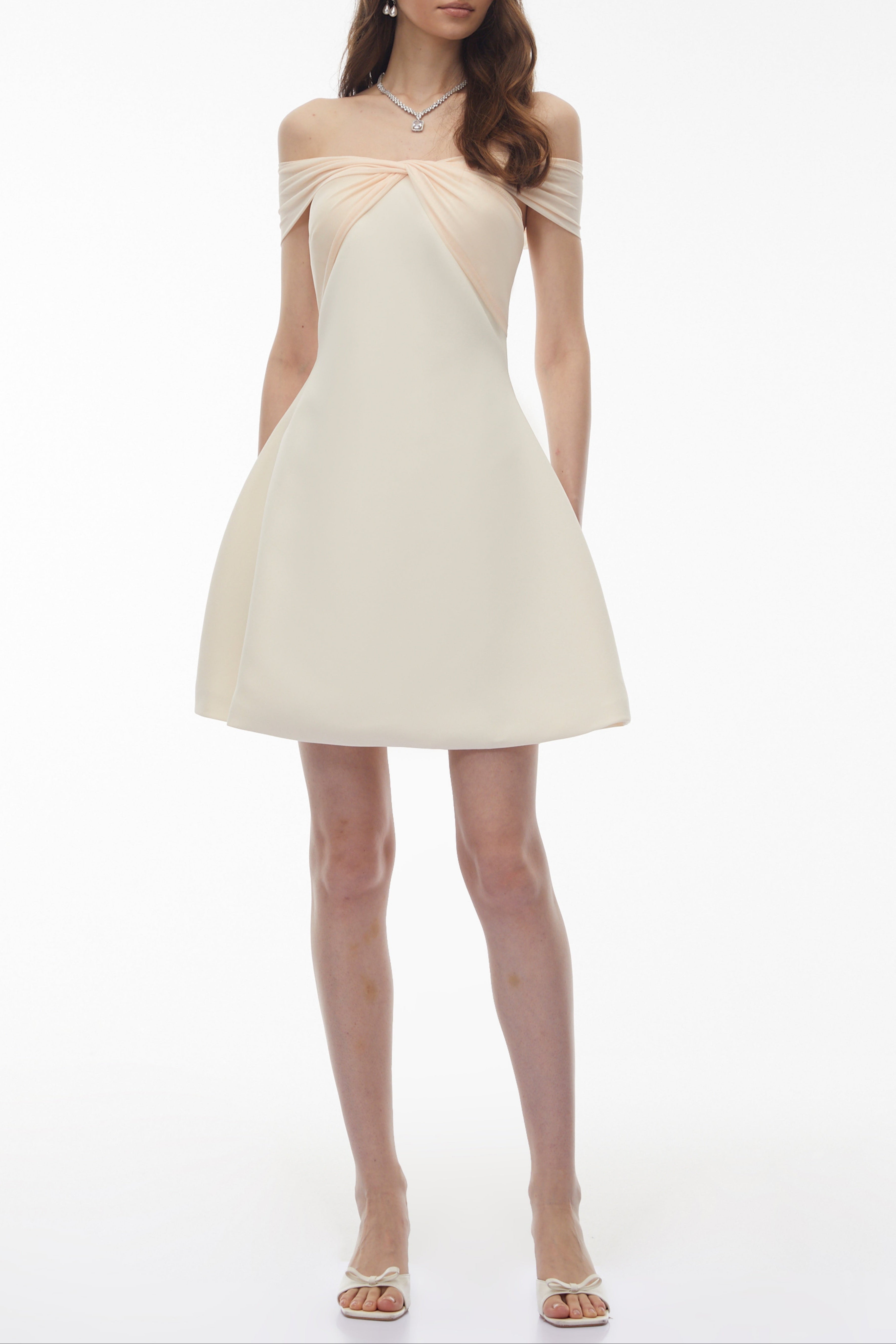 White Off Shoulder Mini Dress with Twist Front
