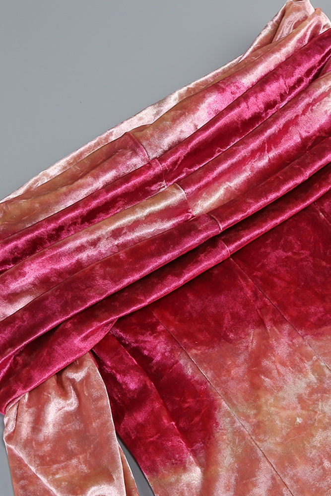 Pink Off-Shoulder Print Long Sleeve Midi Dress