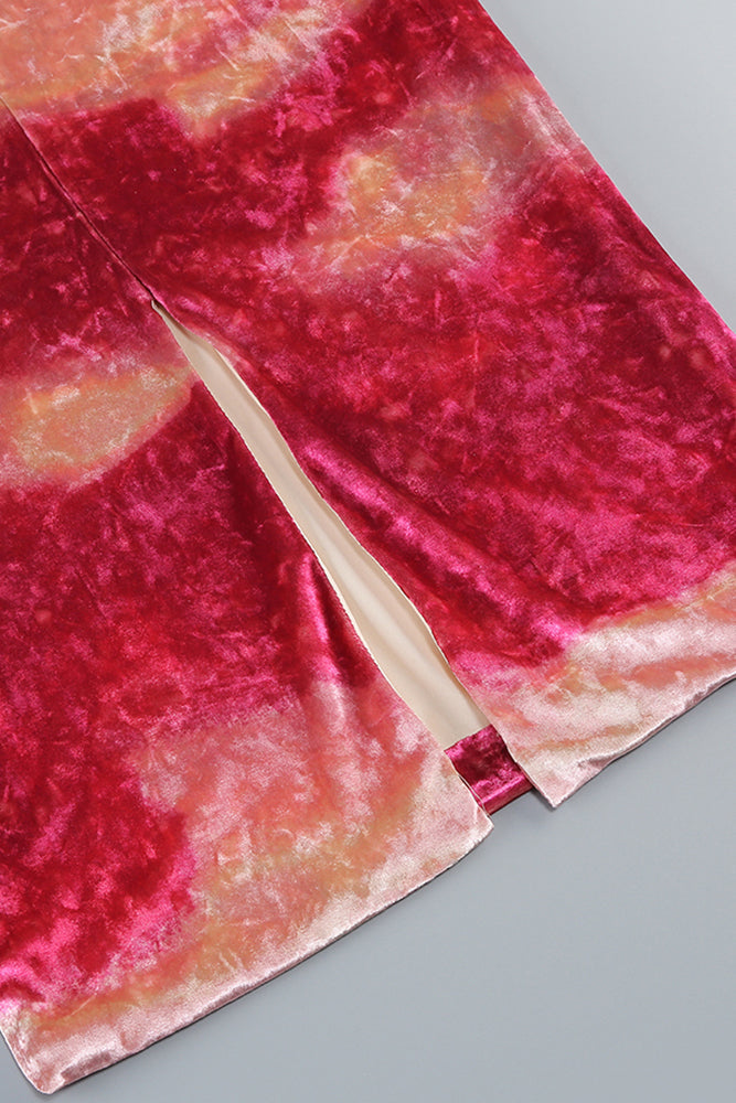 Pink Off-Shoulder Print Long Sleeve Midi Dress