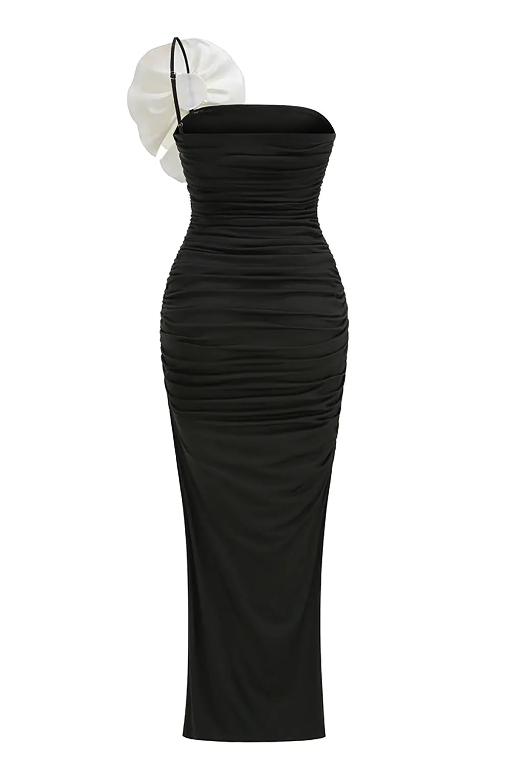 One Shoulder Peony Ruffle Gown in Black