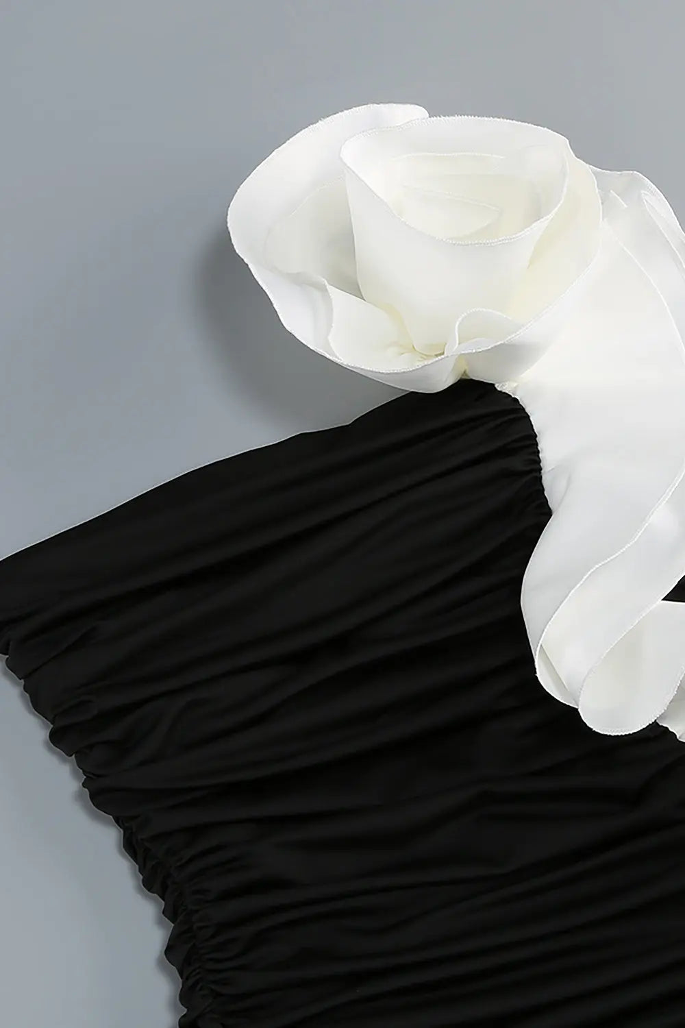 One Shoulder Peony Ruffle Gown in Black