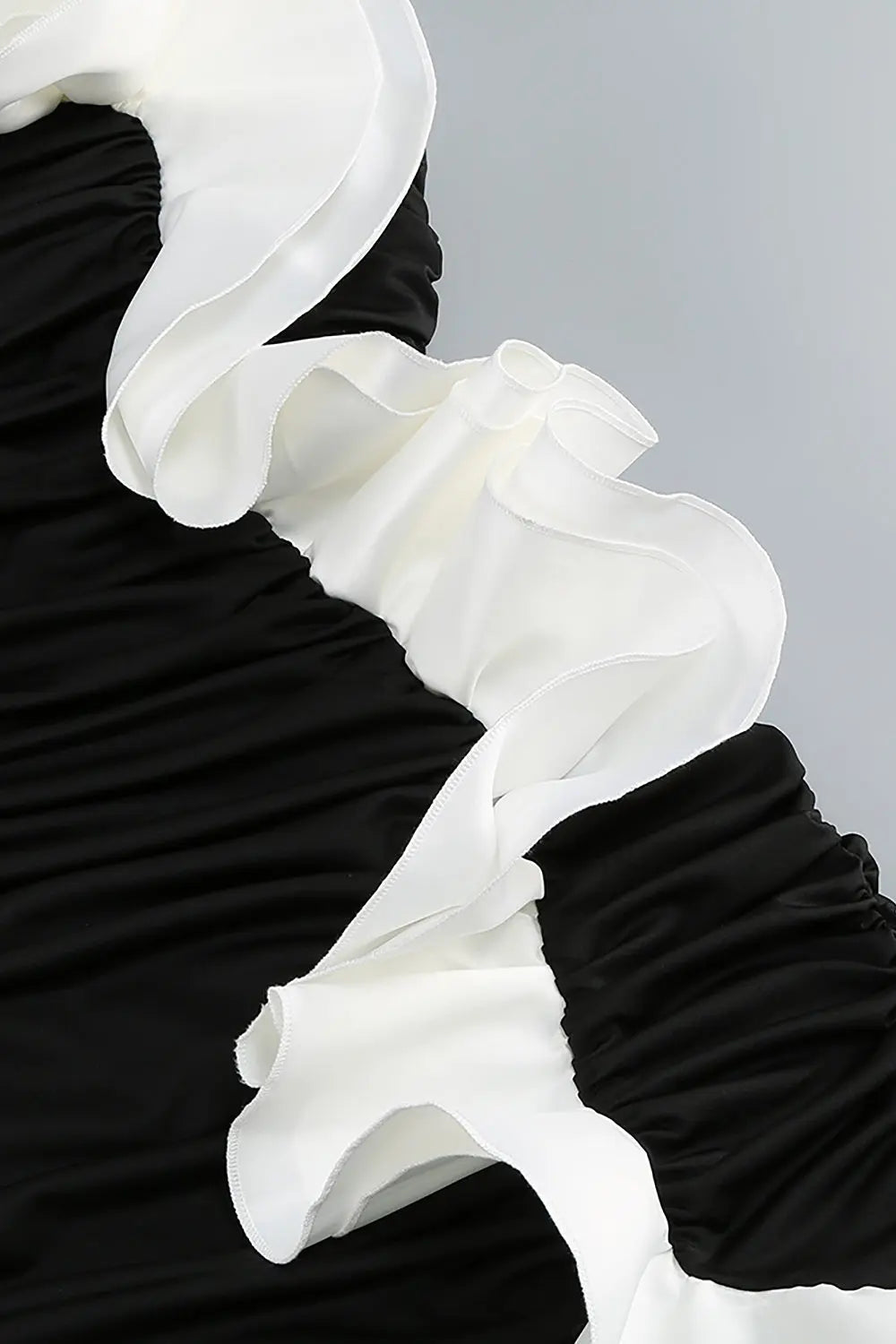 One Shoulder Peony Ruffle Gown in Black