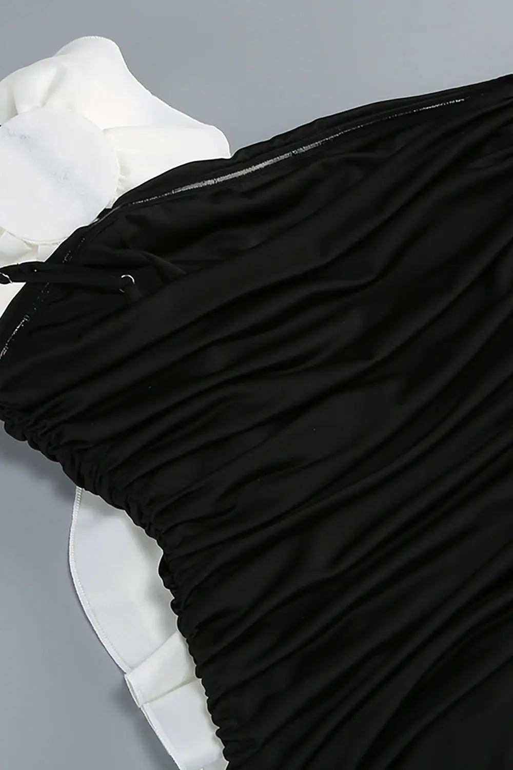 One Shoulder Peony Ruffle Gown in Black