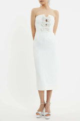Embellished Midi Dress in Ivory