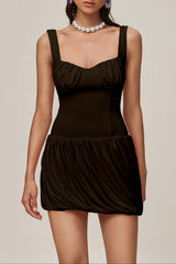 Ruched Bubble Mini Dress In Coffee