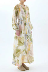 Floral Print Lantern Sleeve Maxi Dress