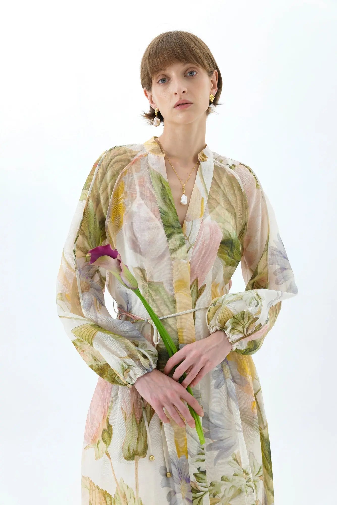 Floral Print Lantern Sleeve Maxi Dress