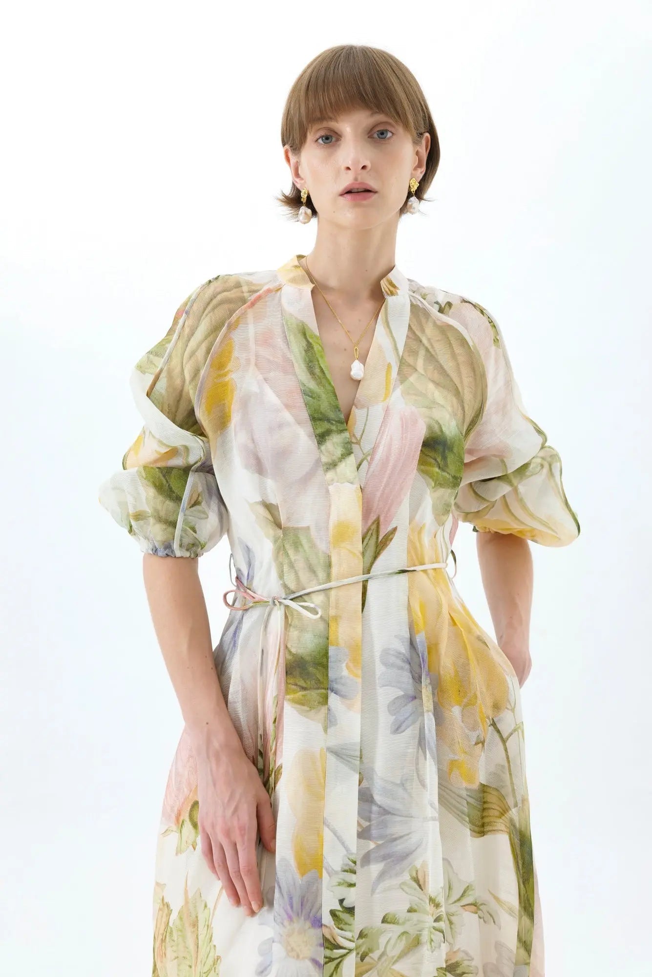 Floral Print Lantern Sleeve Maxi Dress
