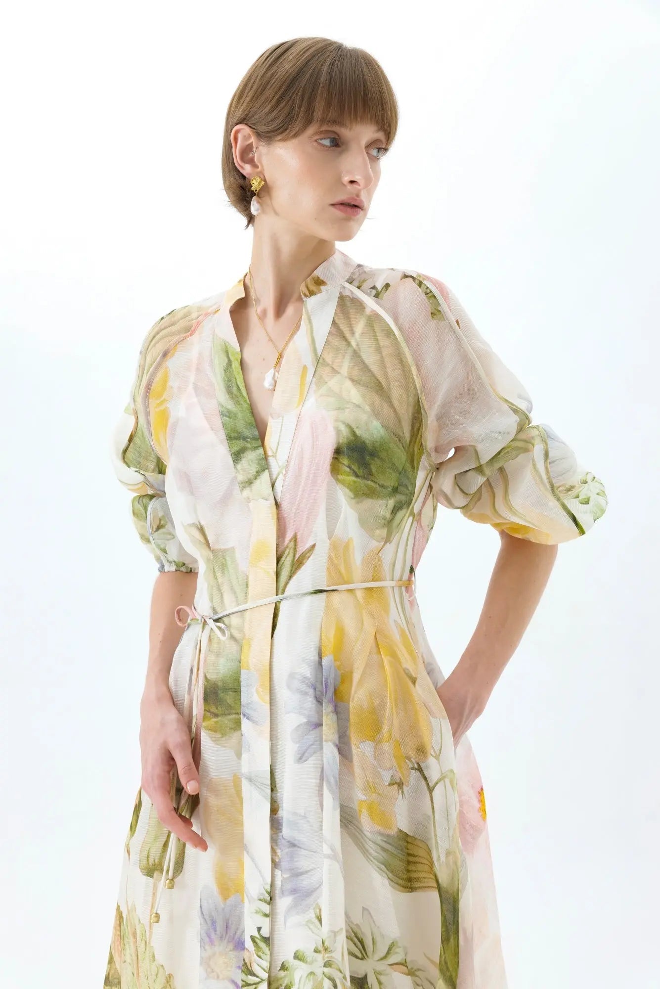 Floral Print Lantern Sleeve Maxi Dress