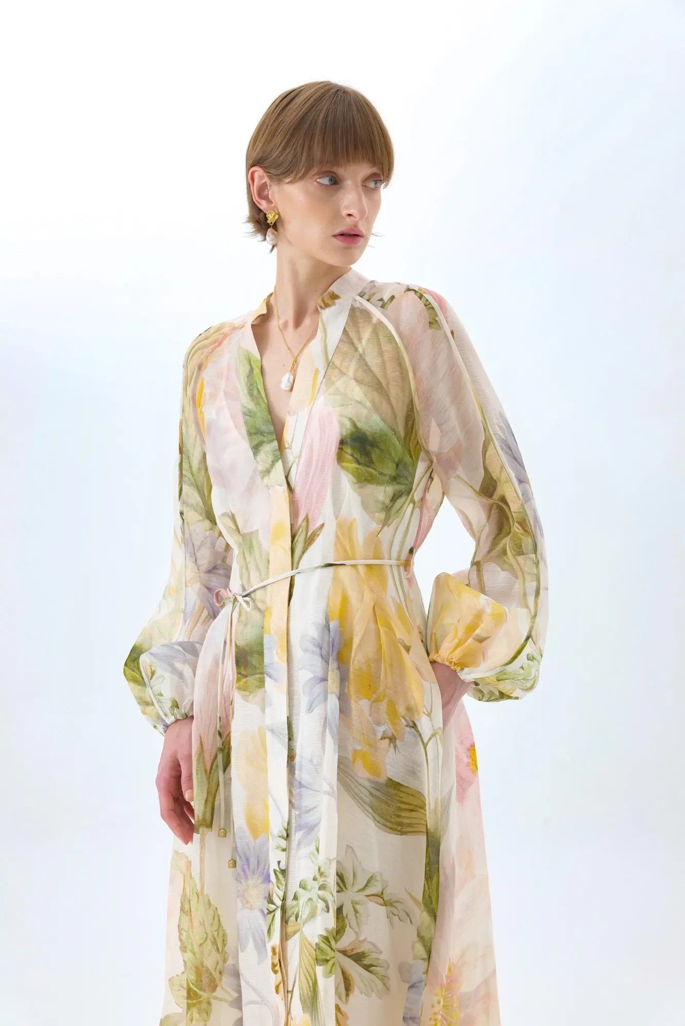 Floral Print Lantern Sleeve Maxi Dress