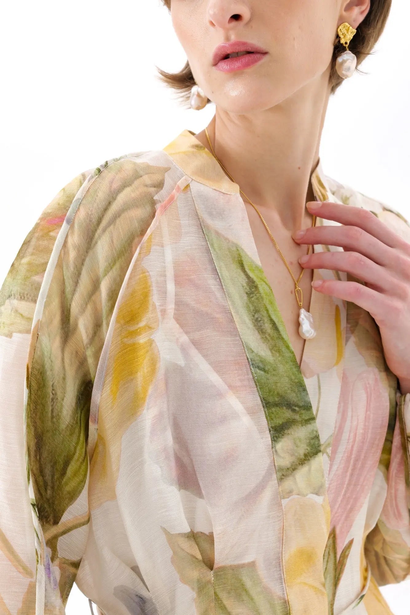Floral Print Lantern Sleeve Maxi Dress