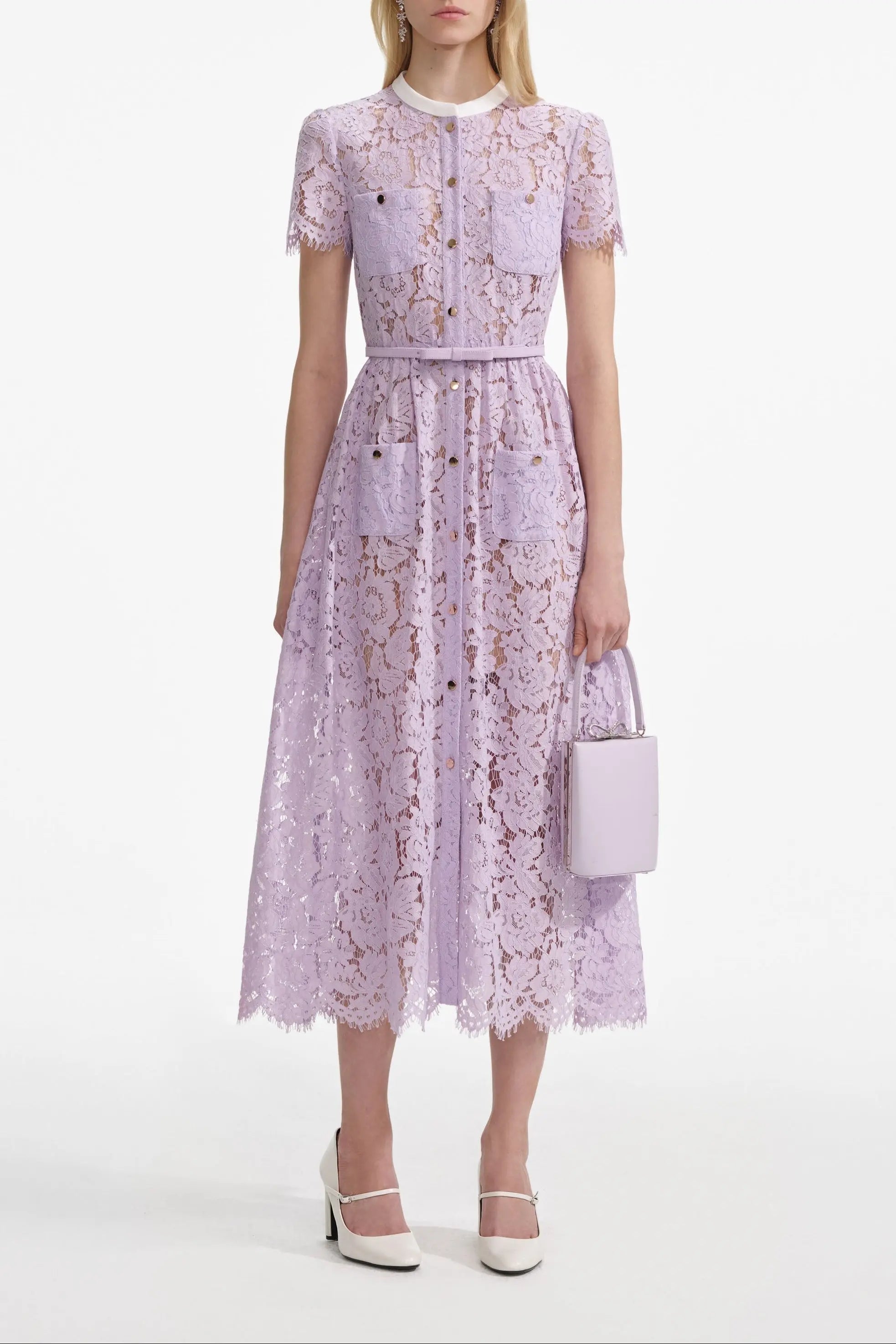 Lace Button Front Midi Dress