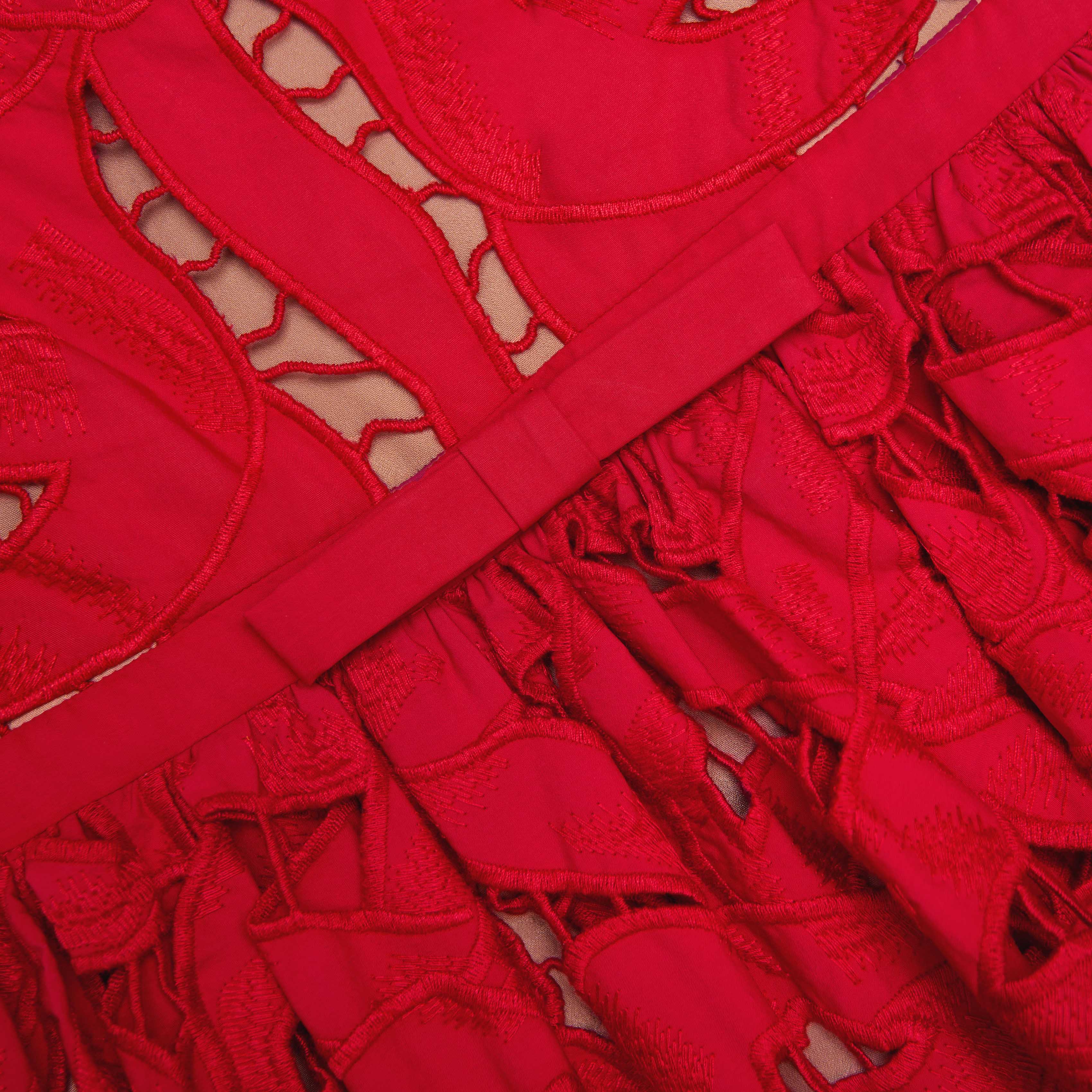 Red Embroidered Midi Dress