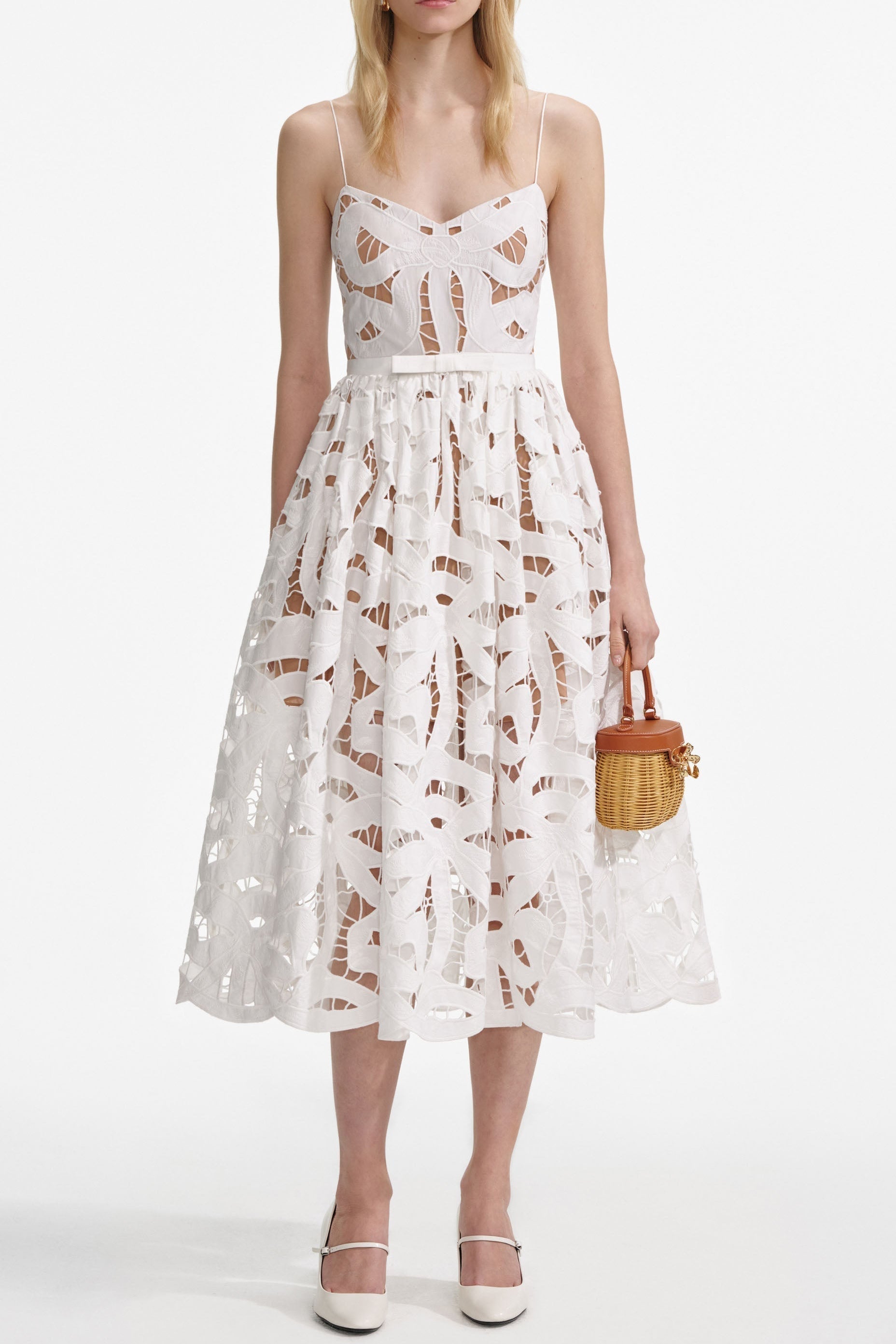 White Embroidered Midi Dress