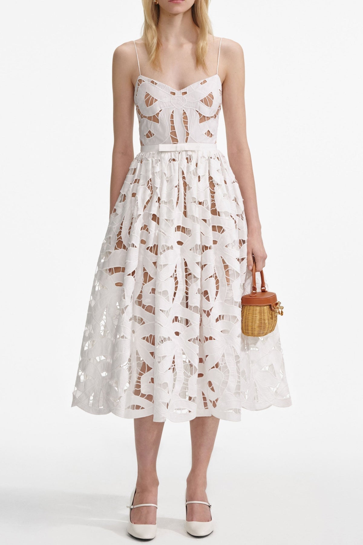 White Embroidered Midi Dress
