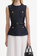 Navy Taffeta Midi Dress