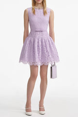 Lace Sleeveless Mini Dress in Lilac