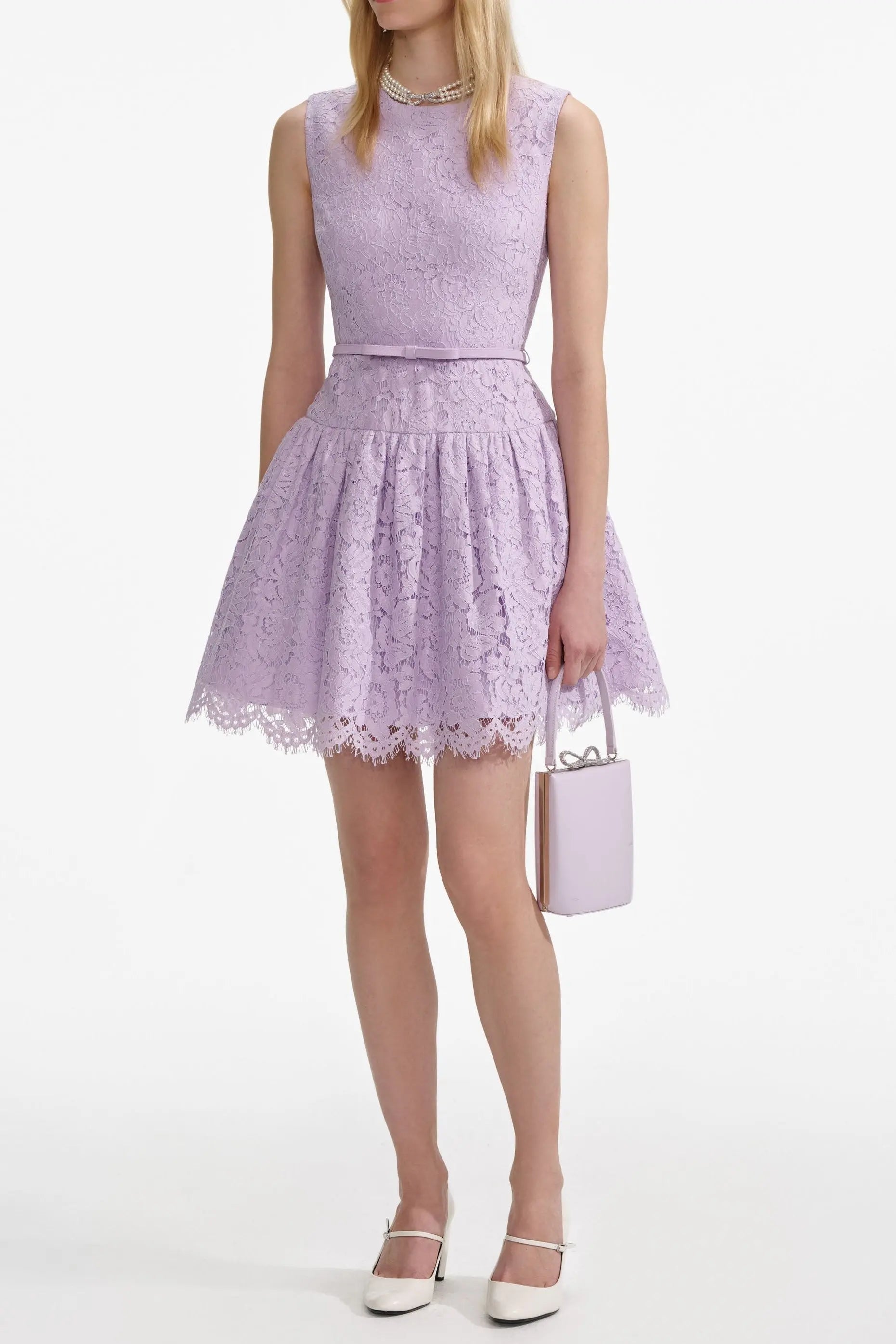 Lace Sleeveless Mini Dress in Lilac