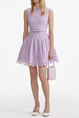 Lace Sleeveless Mini Dress in Lilac