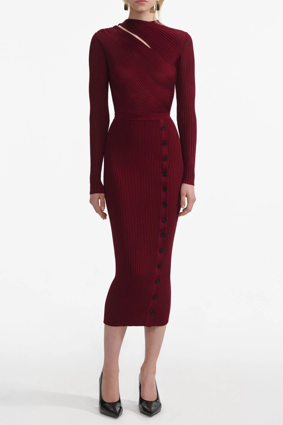 Cut Out Rib Knit Midi Dress