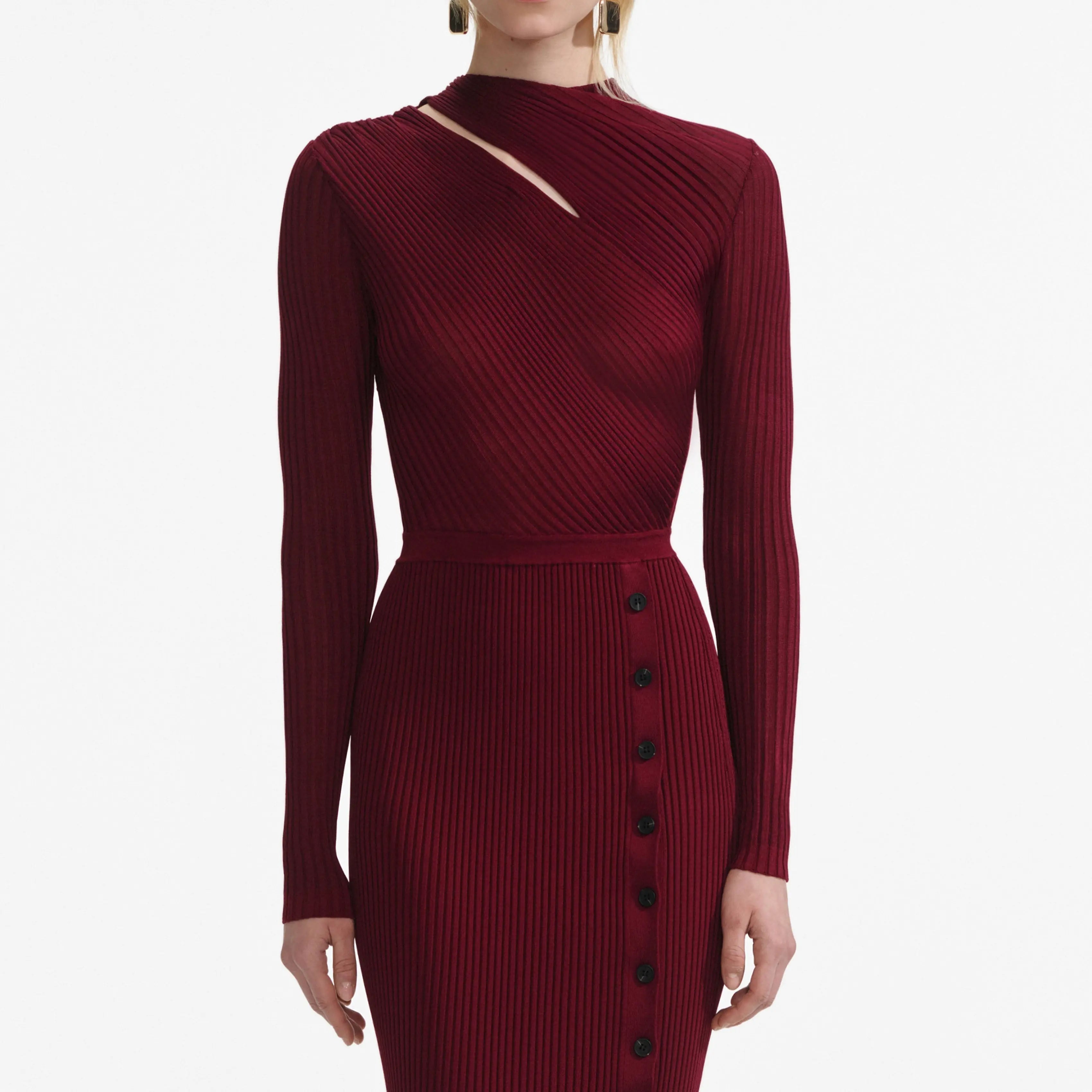 Cut Out Rib Knit Midi Dress