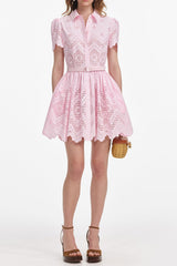 Pink Cotton Broderie Mini Dress