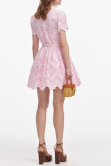 Pink Cotton Broderie Mini Dress