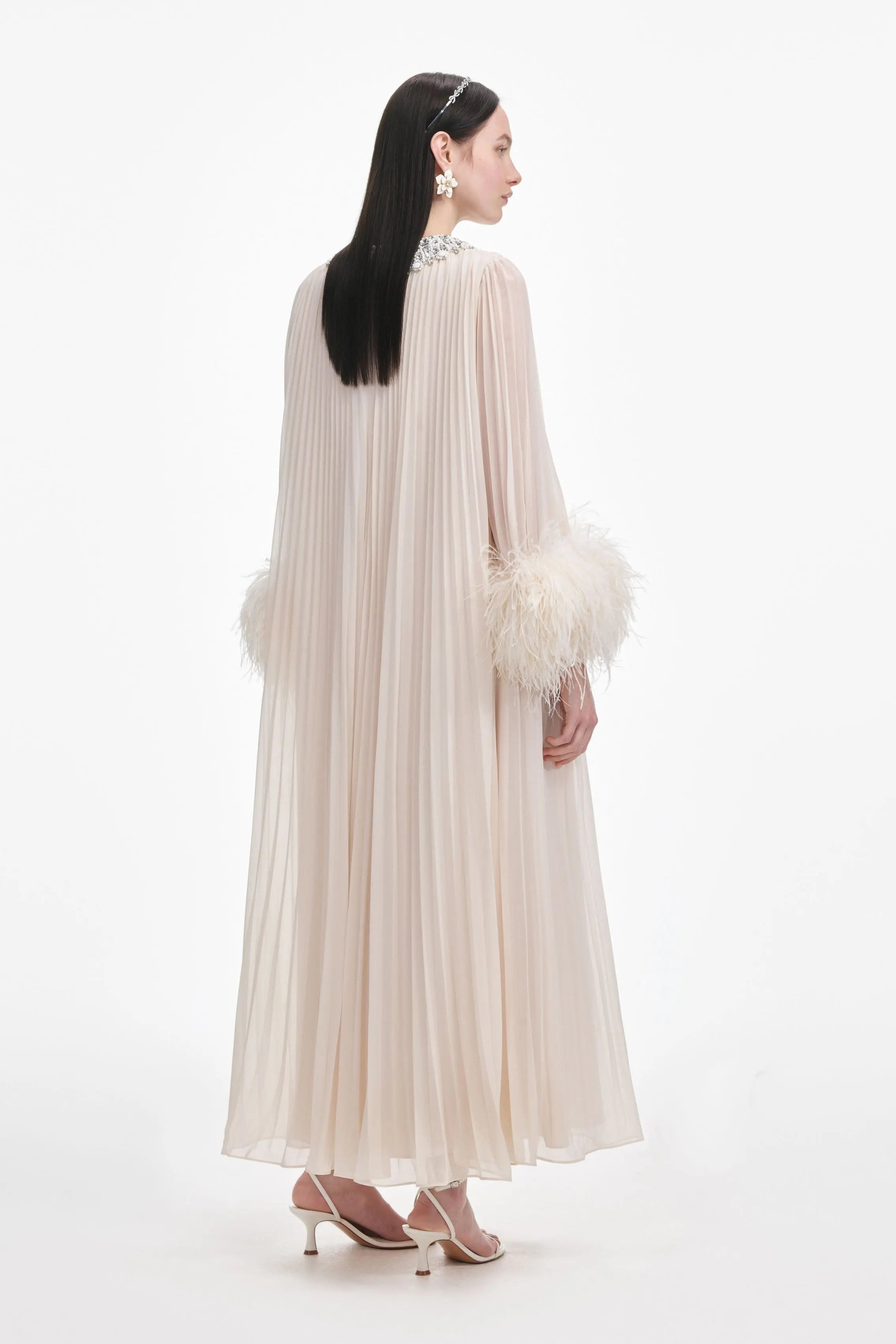 Cream Feather Midi Dress