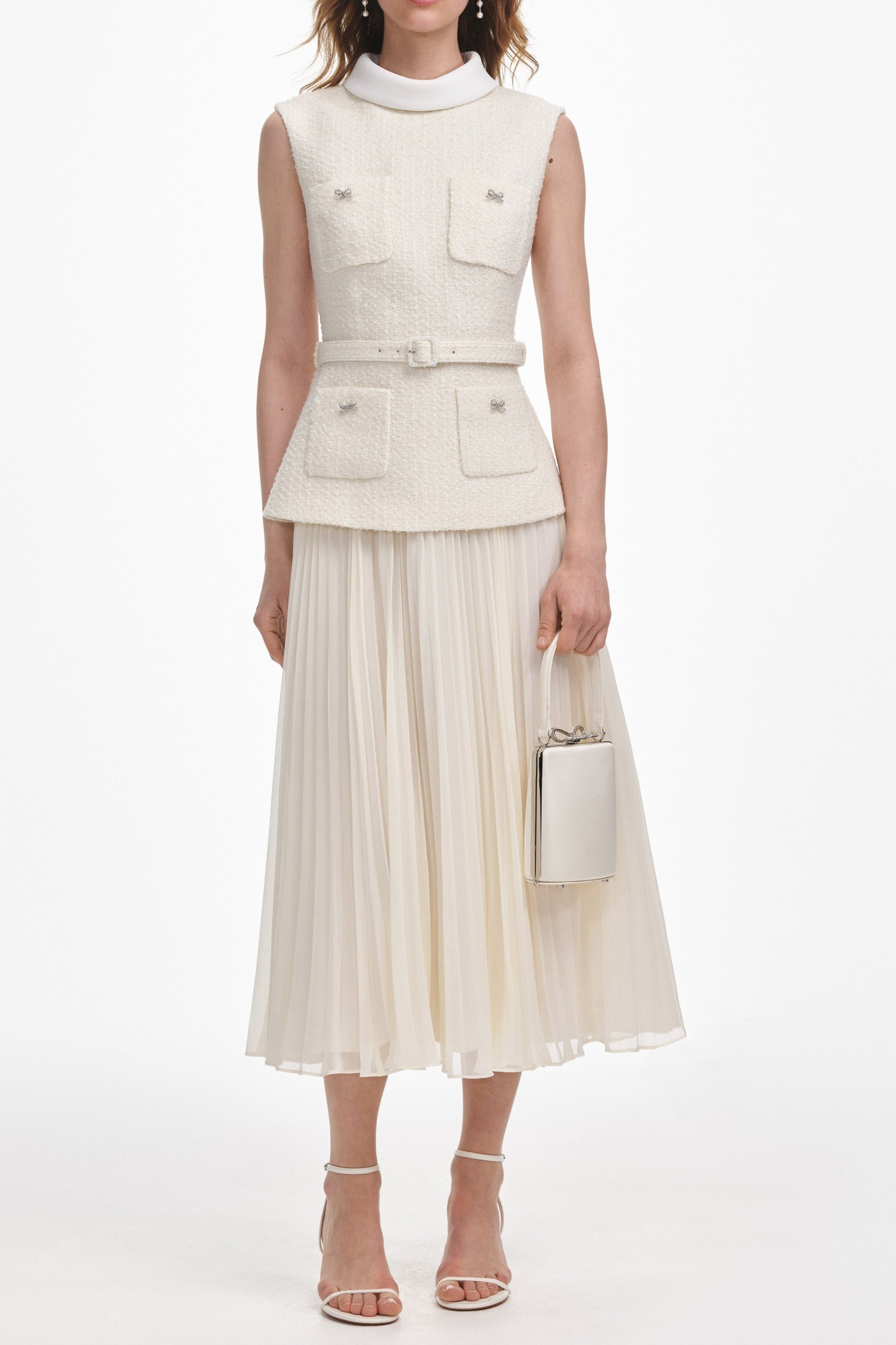Cream Boucle Sleeveless Midi Dress