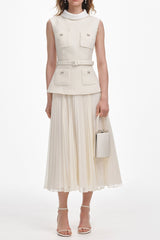 Cream Boucle Sleeveless Midi Dress
