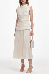 Cream Boucle Sleeveless Midi Dress