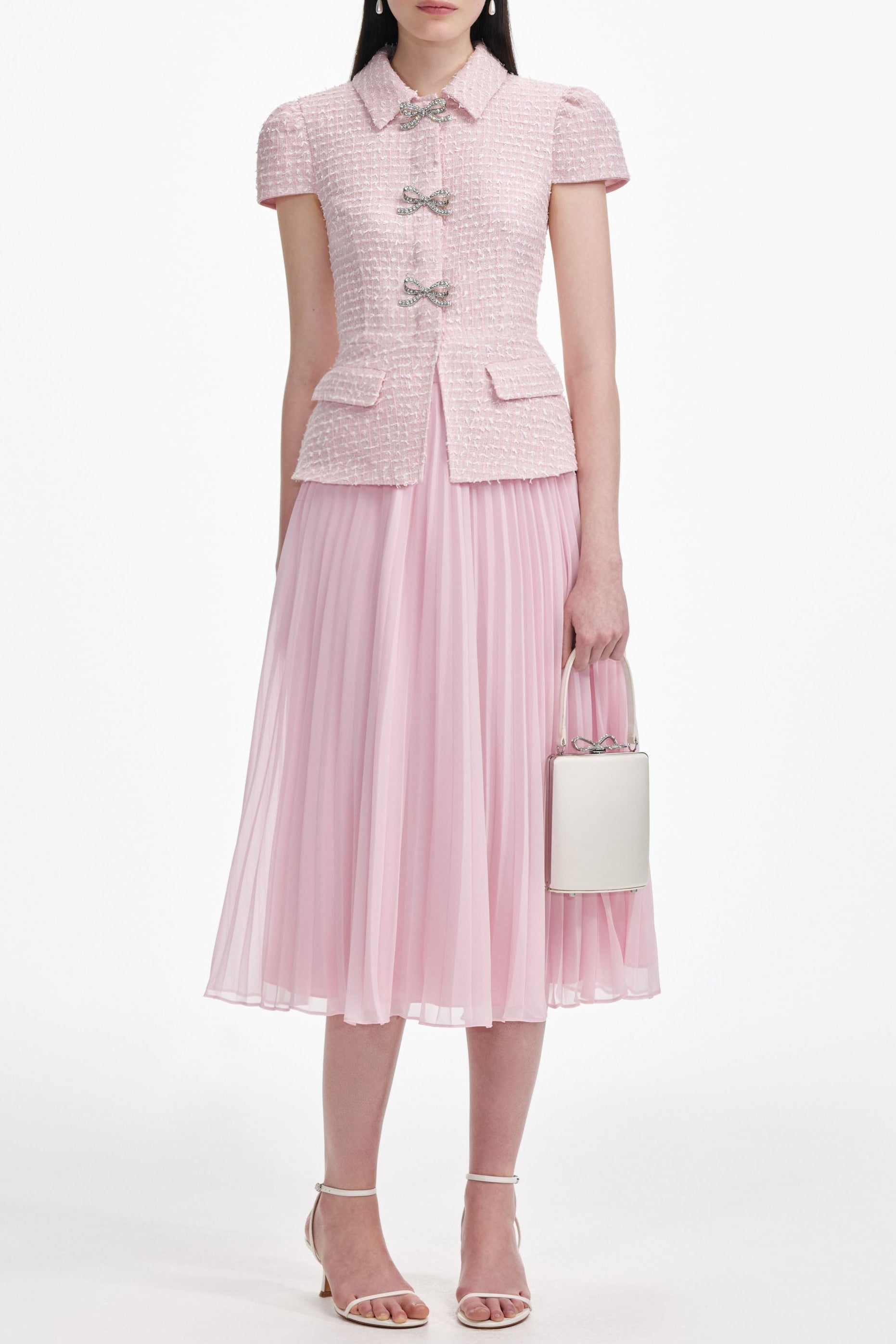 Pink Boucle Midi Dress