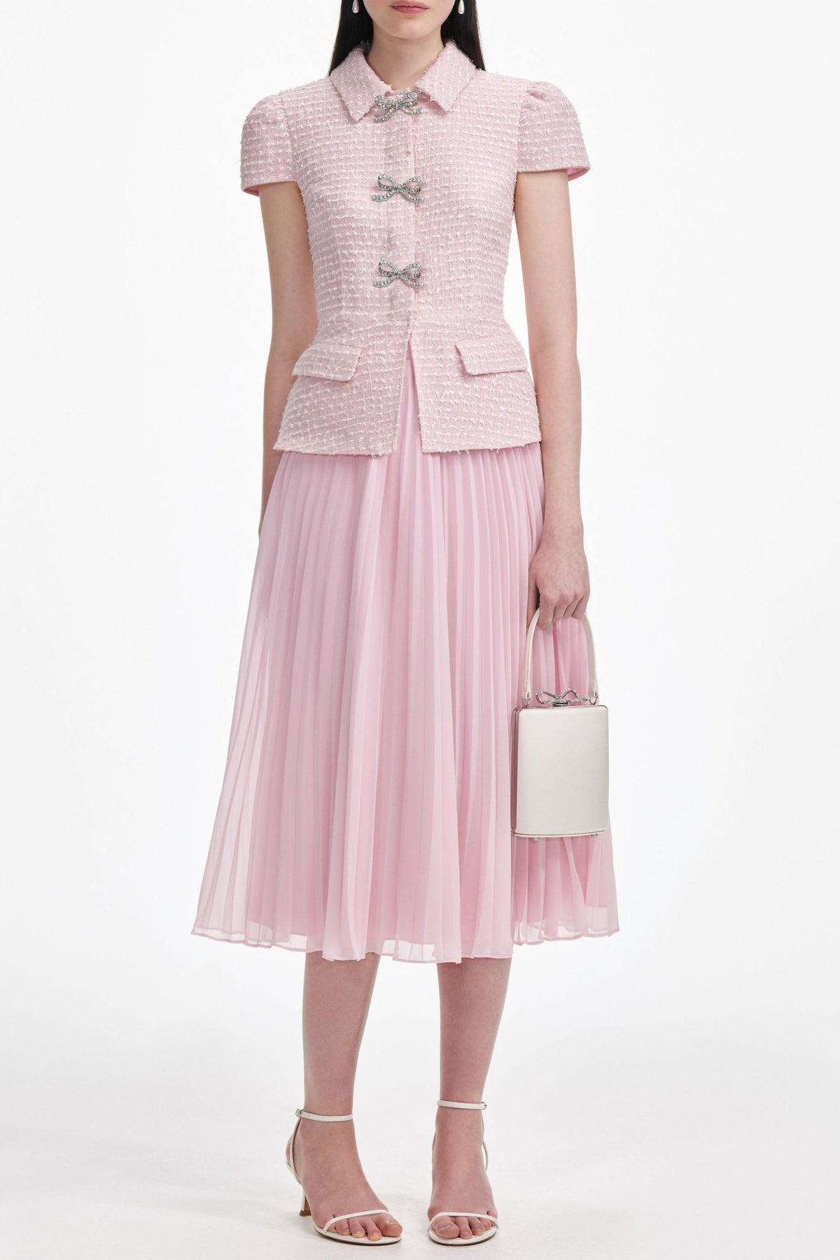 Pink Boucle Midi Dress