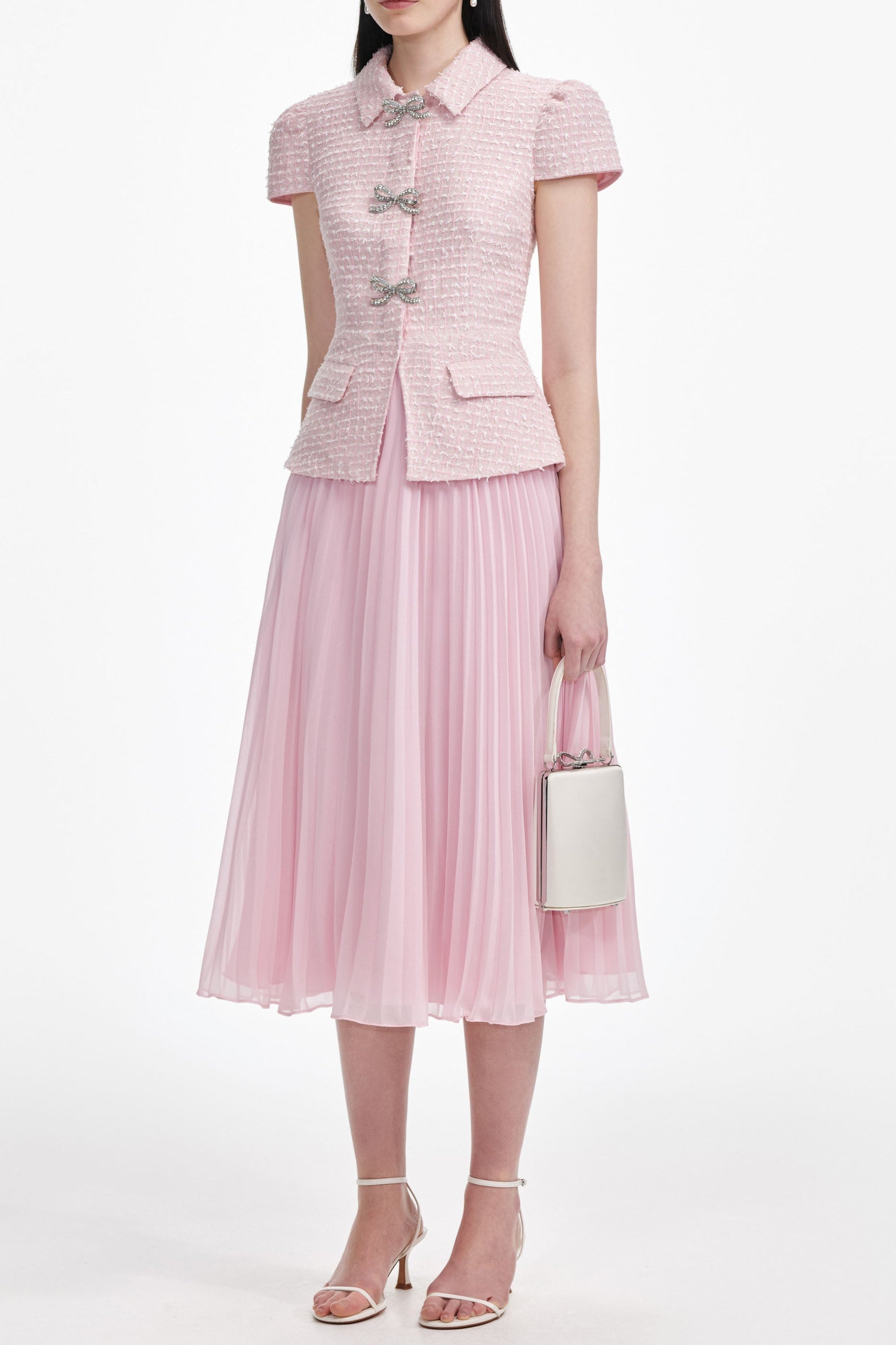 Pink Boucle Midi Dress