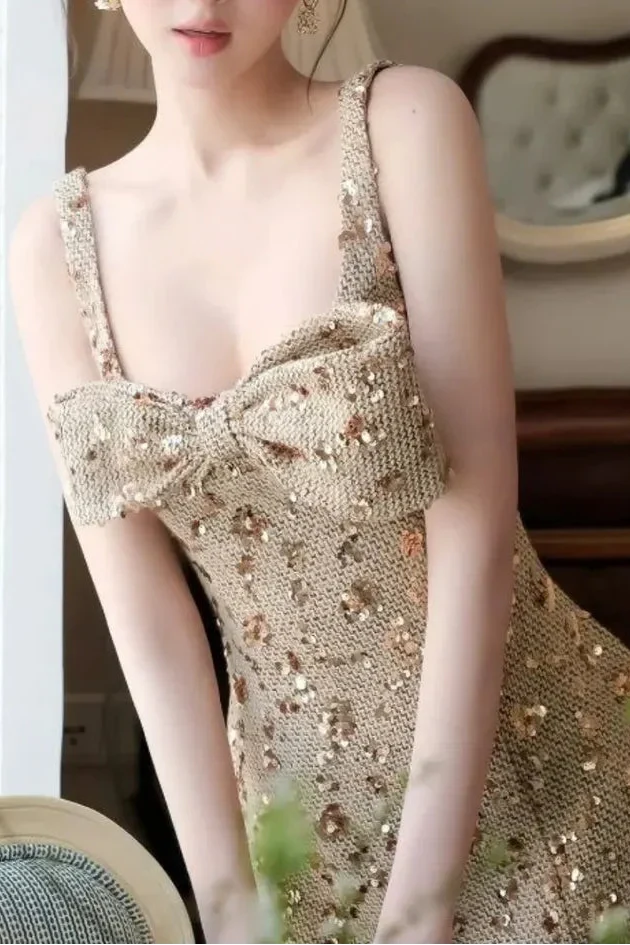 Sequin Slip Mini Dress in Gold