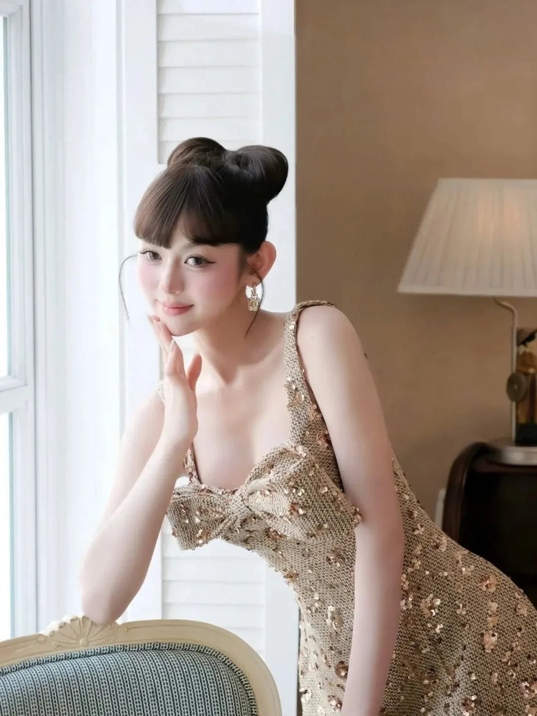 Sequin Slip Mini Dress in Gold