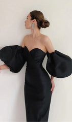 Puff Sleeve Midi Dress In Black