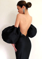 Puff Sleeve Midi Dress In Black