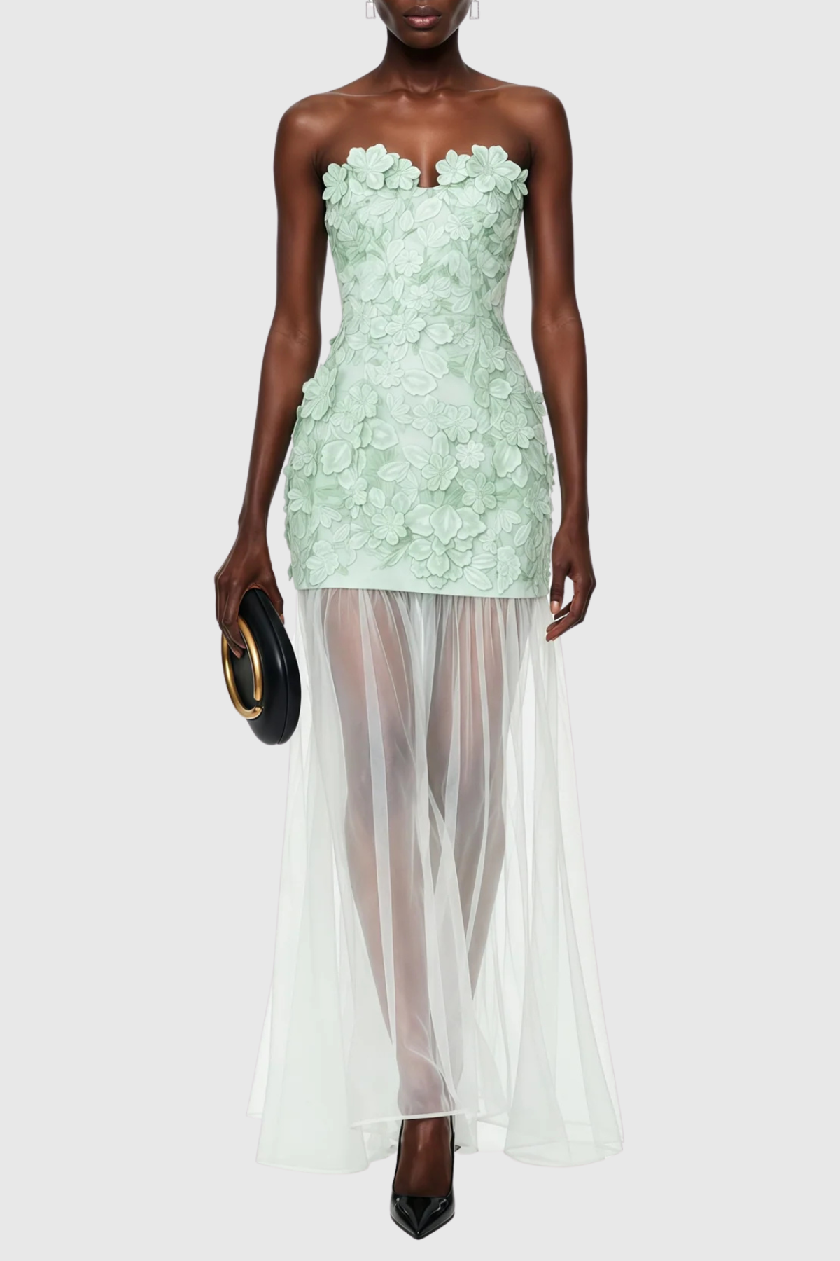 Floral Embroidery Maxi Dress - Mint