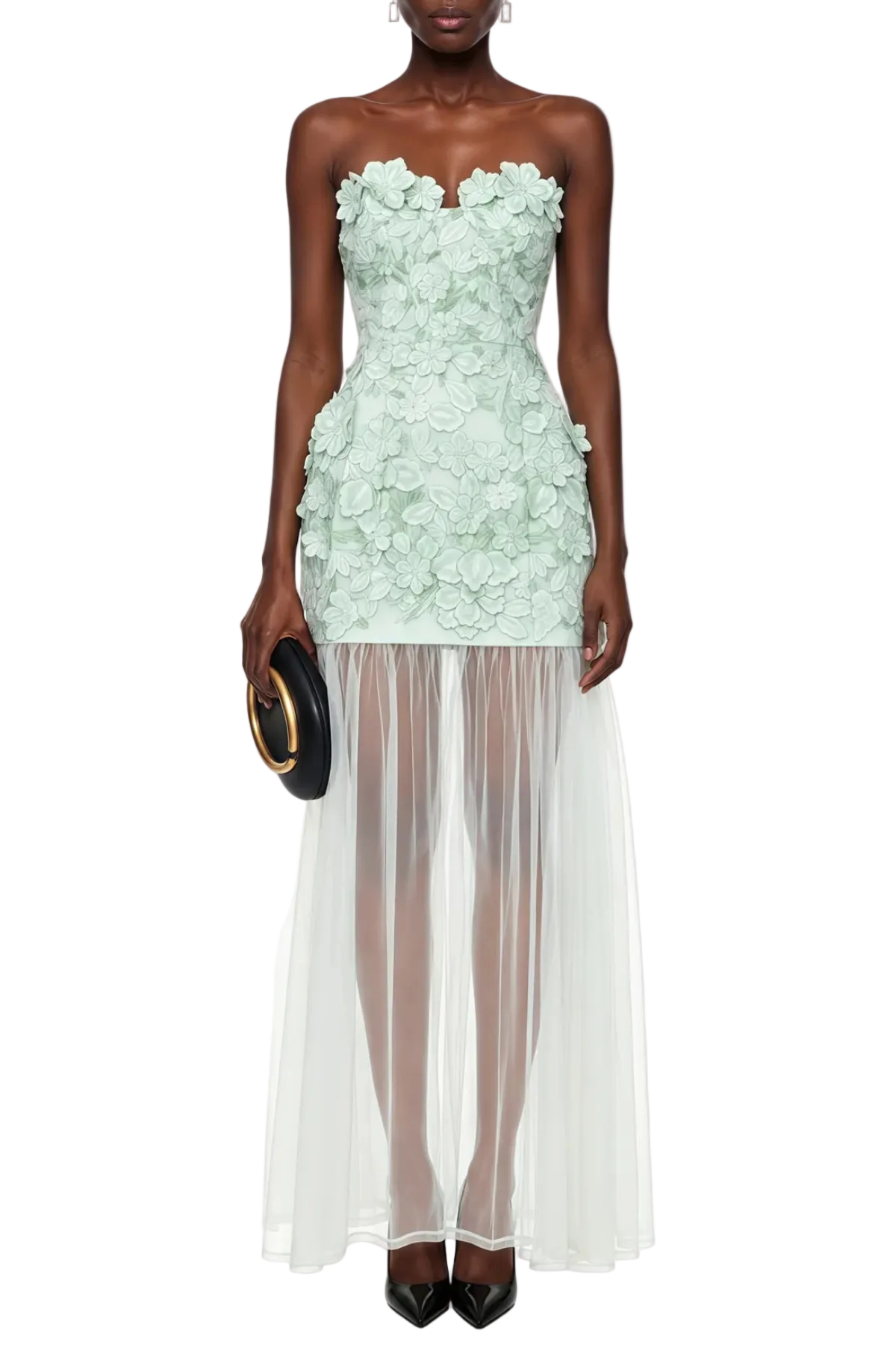Floral Embroidery Maxi Dress - Mint